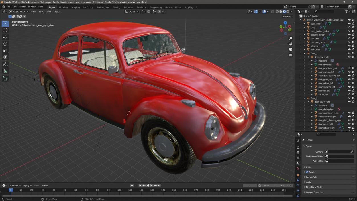 3D model Iconic Volkswagen Beetle Simple Interior