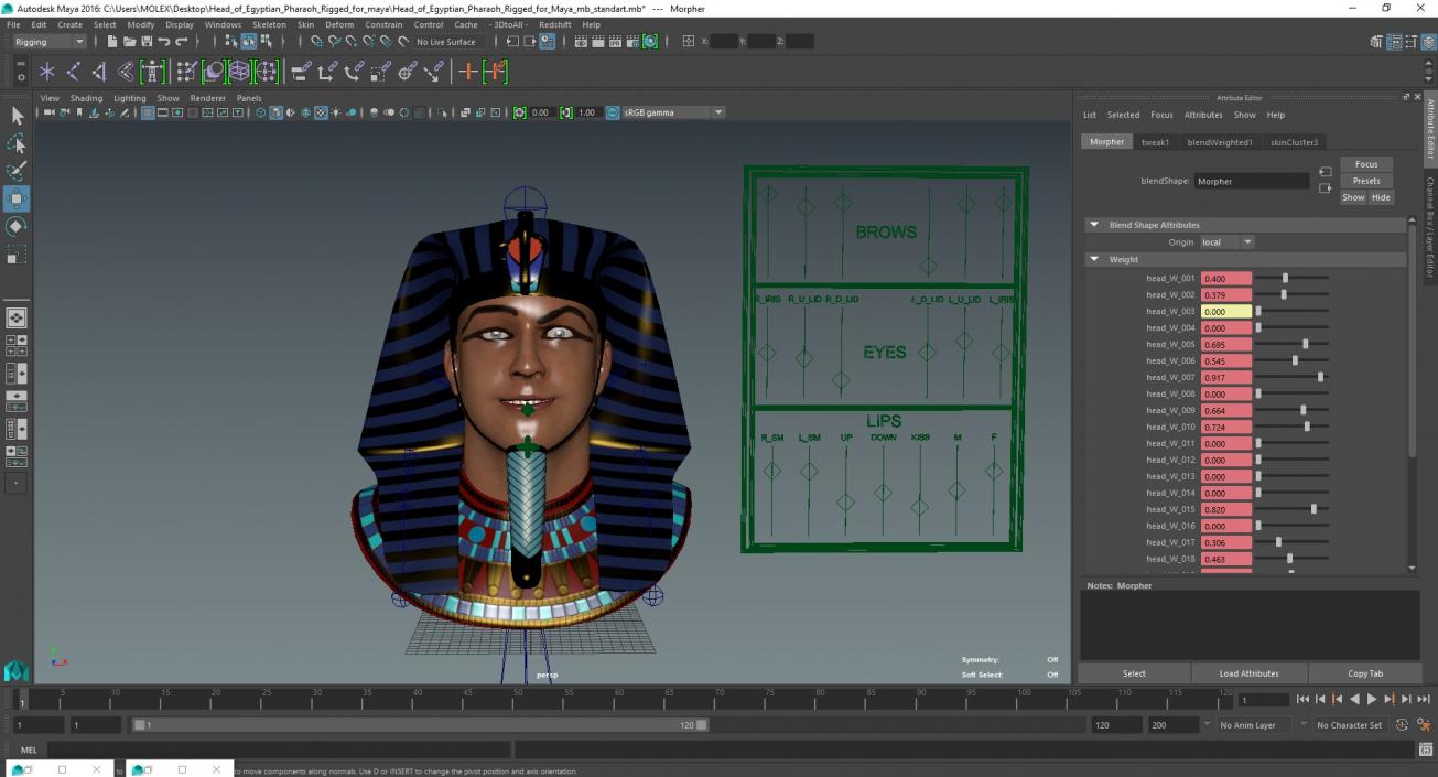 3D model Head of Egyptian Pharaoh Rigged for Maya