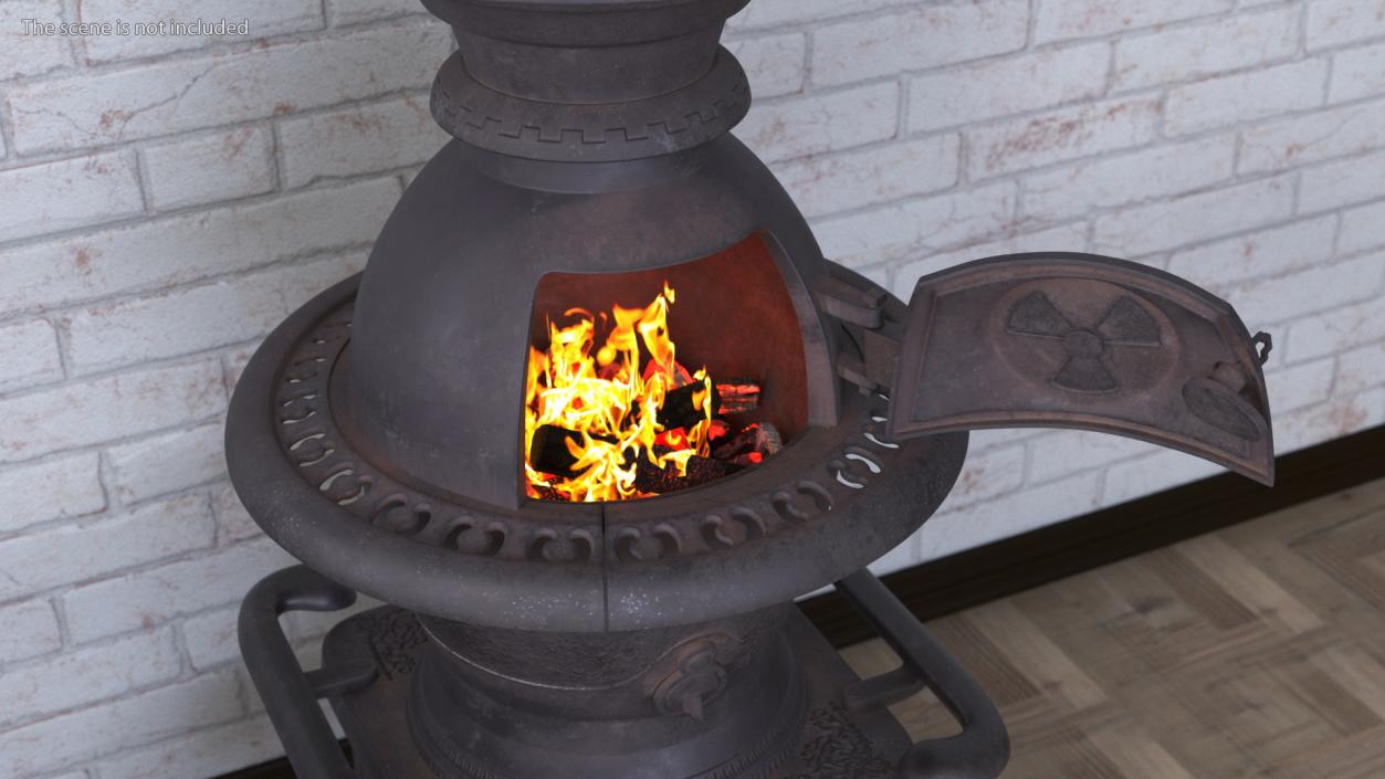 Retro Potbelly Stove Old with Fire 3D model