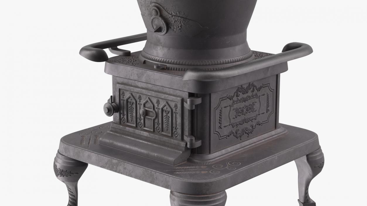 Retro Potbelly Stove Old with Fire 3D model