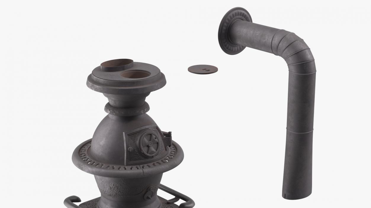 Retro Potbelly Stove Old with Fire 3D model