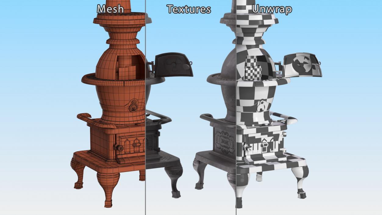 Retro Potbelly Stove Old with Fire 3D model