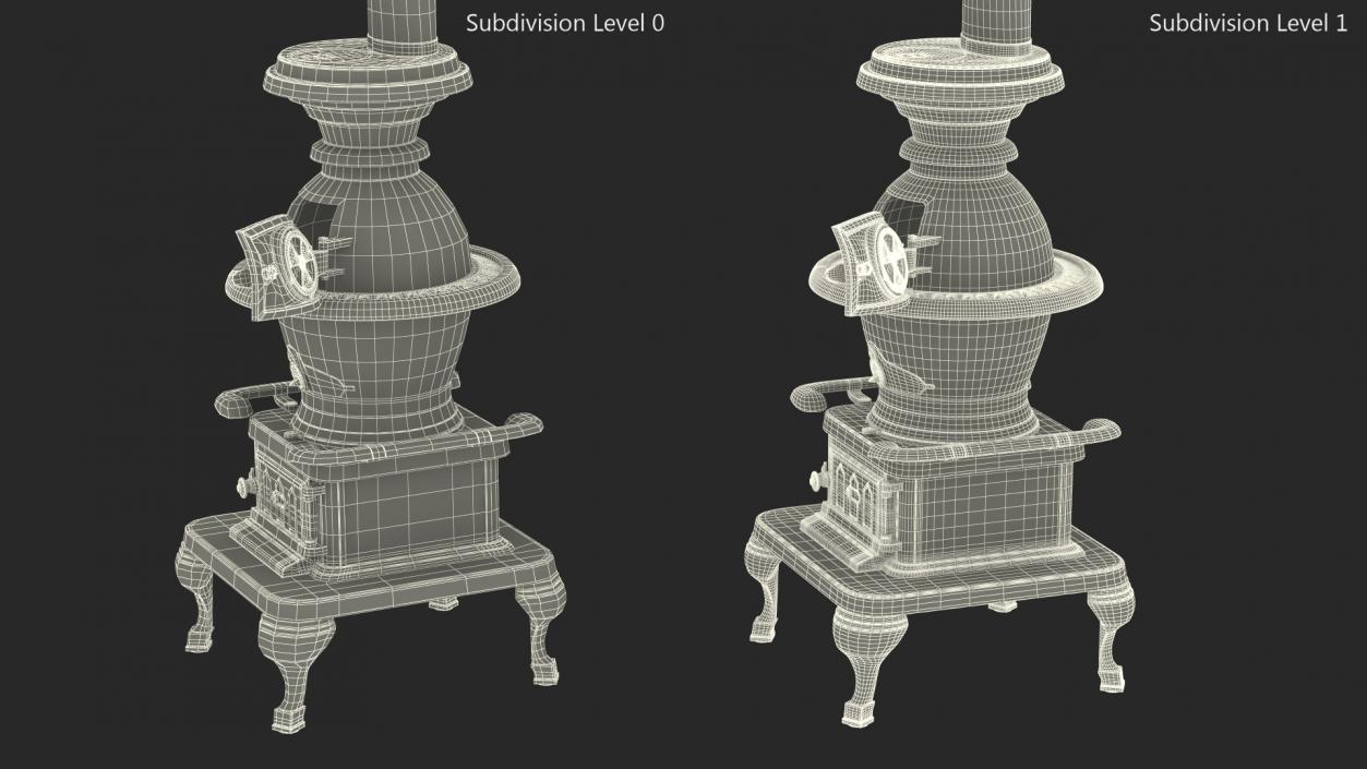 Retro Potbelly Stove Old with Fire 3D model