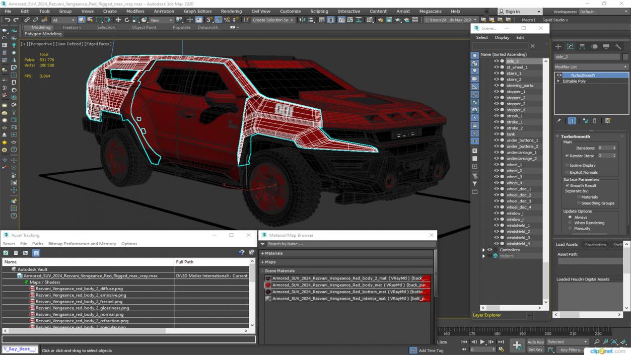 3D model Armored SUV 2024 Rezvani Vengeance Red Rigged