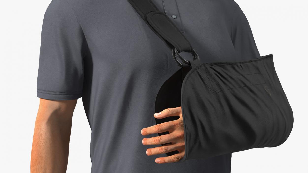 Man Wearing Arm Sling Bandage Black Fur 3D model