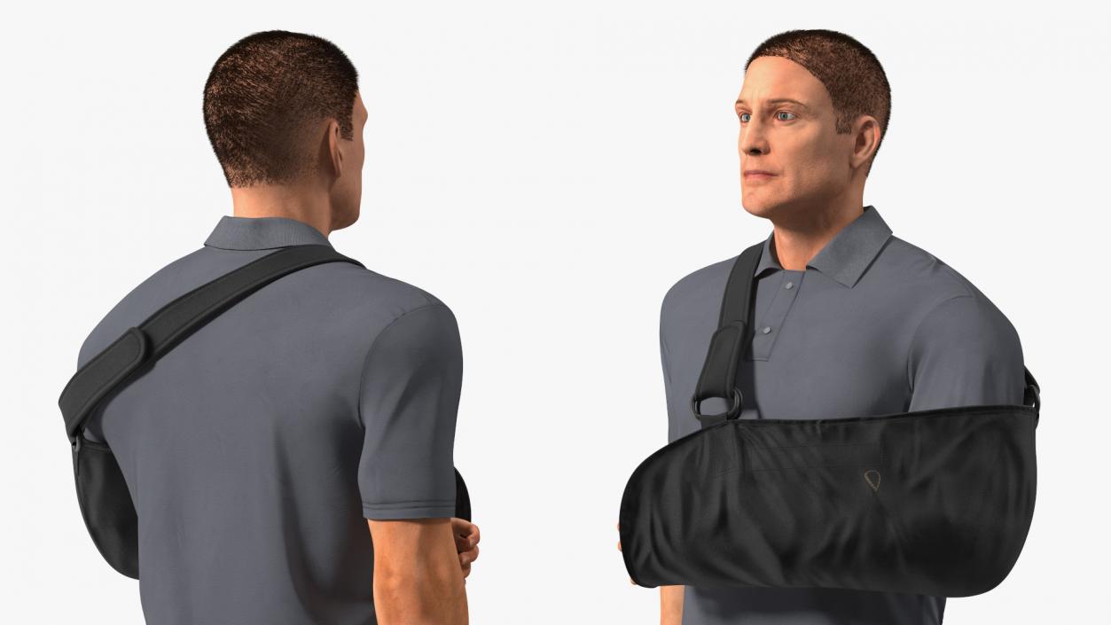 Man Wearing Arm Sling Bandage Black Fur 3D model