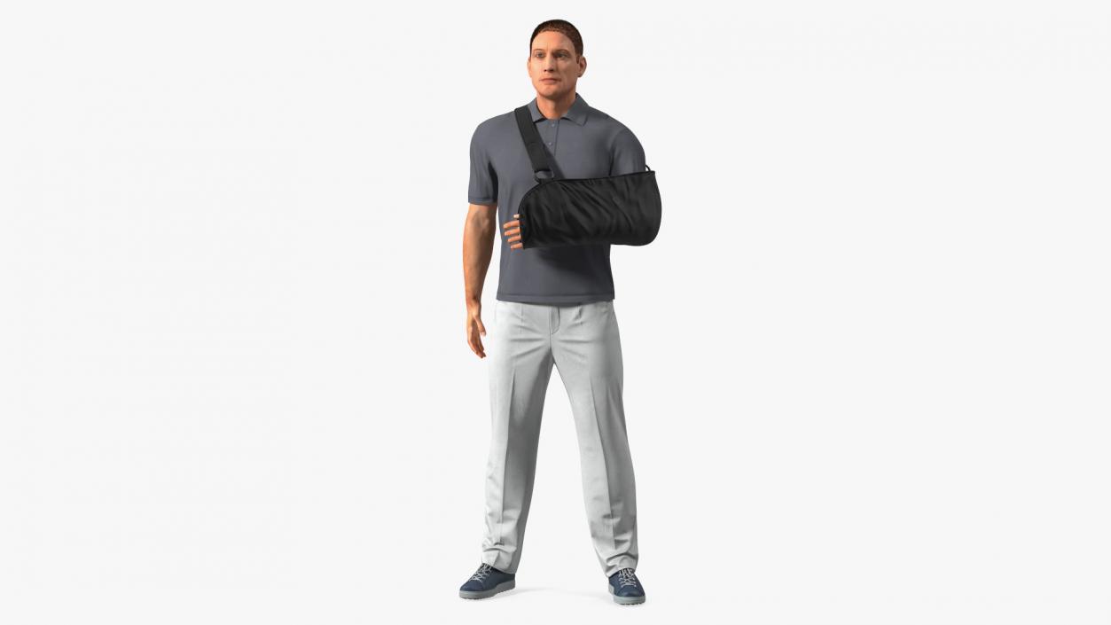 Man Wearing Arm Sling Bandage Black Fur 3D model