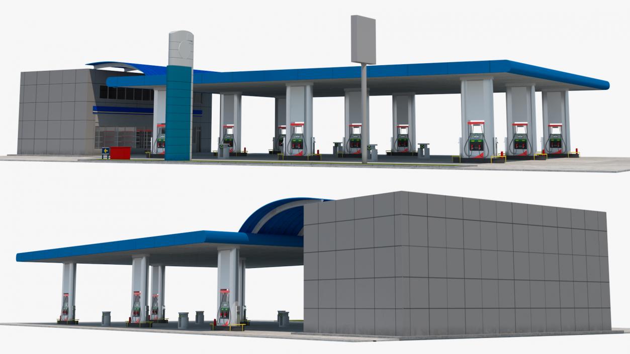 3D Blue Gas Station