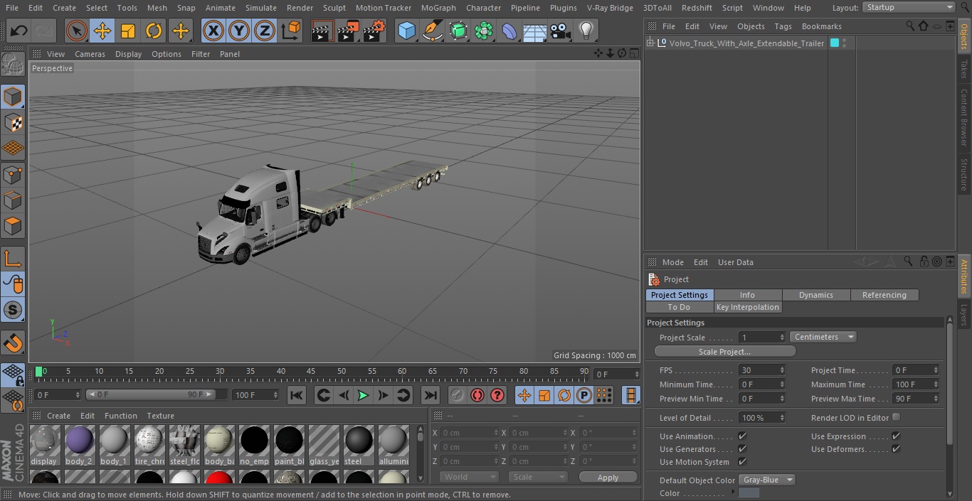 3D model Volvo Truck with Axle Extendable Trailer