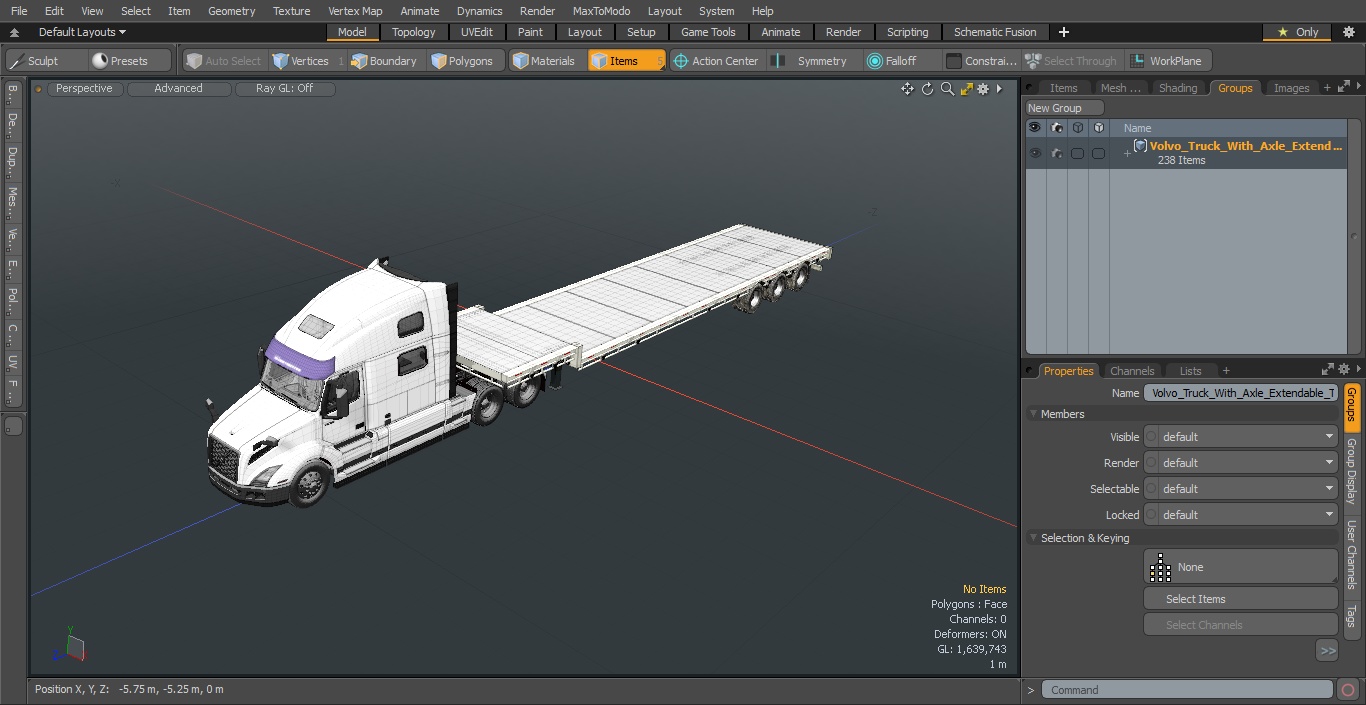 3D model Volvo Truck with Axle Extendable Trailer