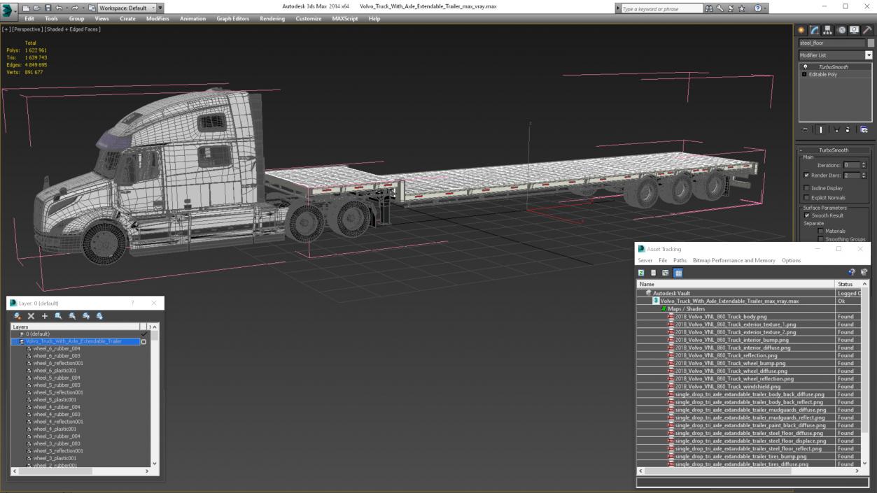 3D model Volvo Truck with Axle Extendable Trailer