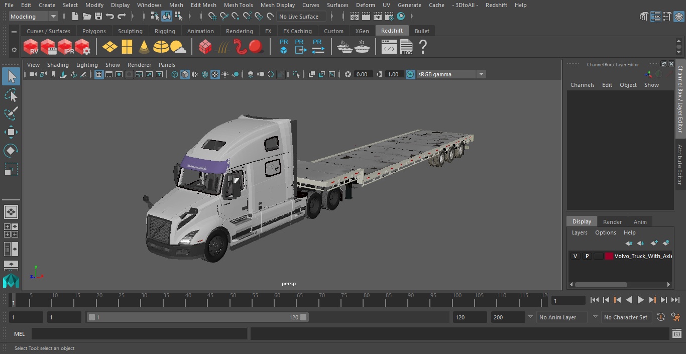 3D model Volvo Truck with Axle Extendable Trailer