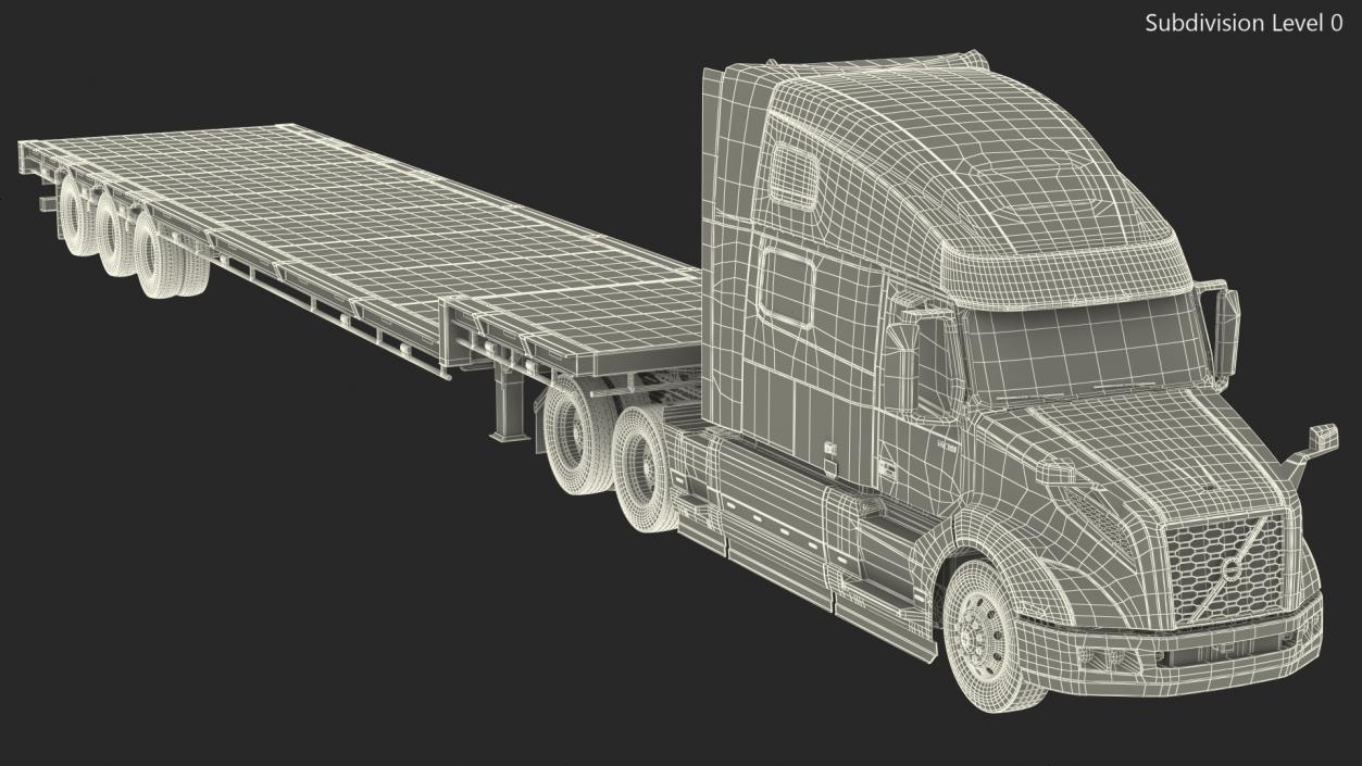 3D model Volvo Truck with Axle Extendable Trailer