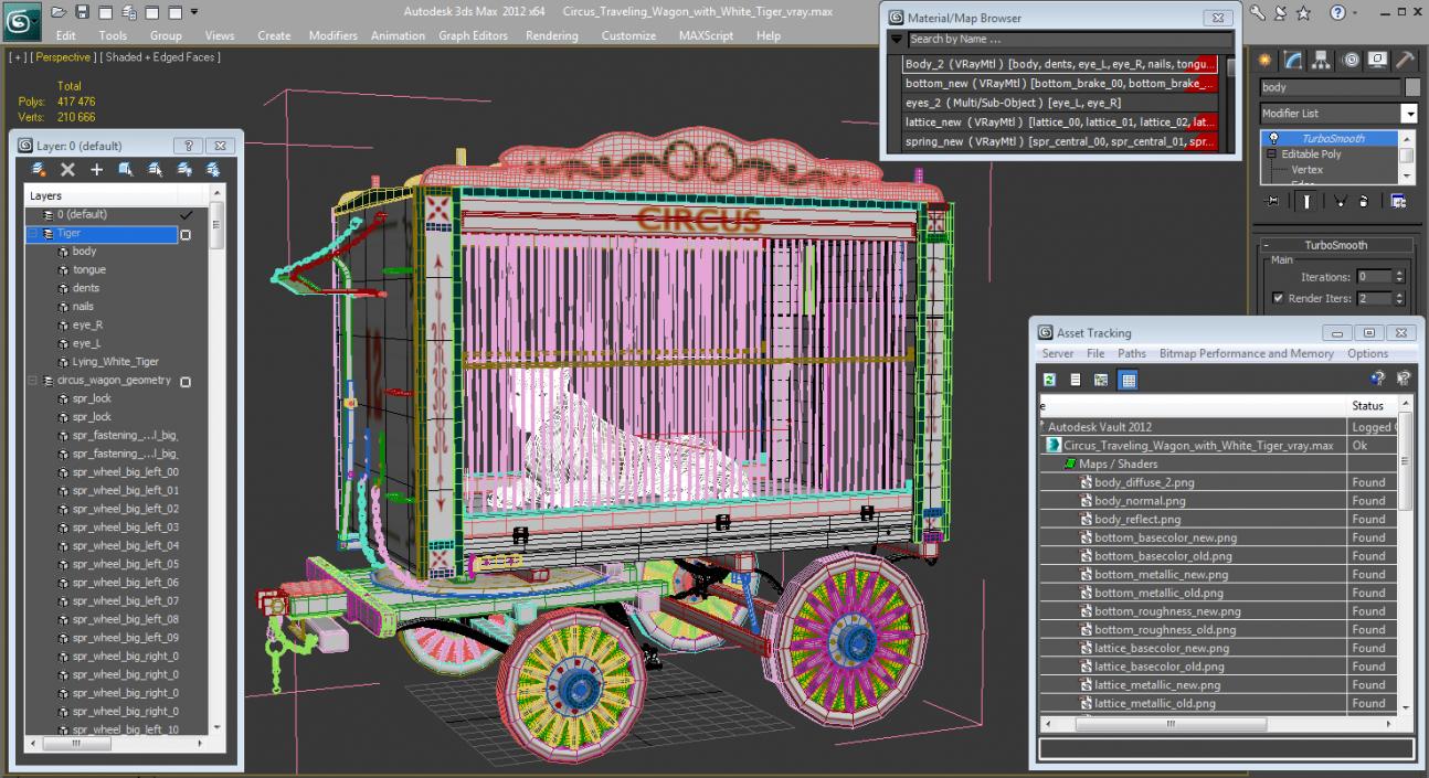 Circus Traveling Wagon with White Tiger 3D model