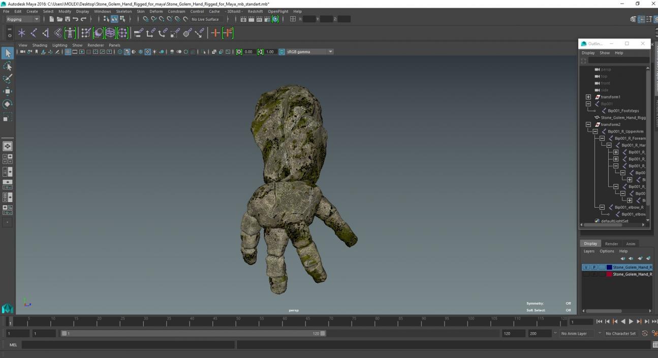 Stone Golem Hand Rigged for Maya 2 3D model