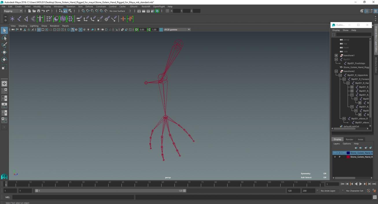 Stone Golem Hand Rigged for Maya 2 3D model