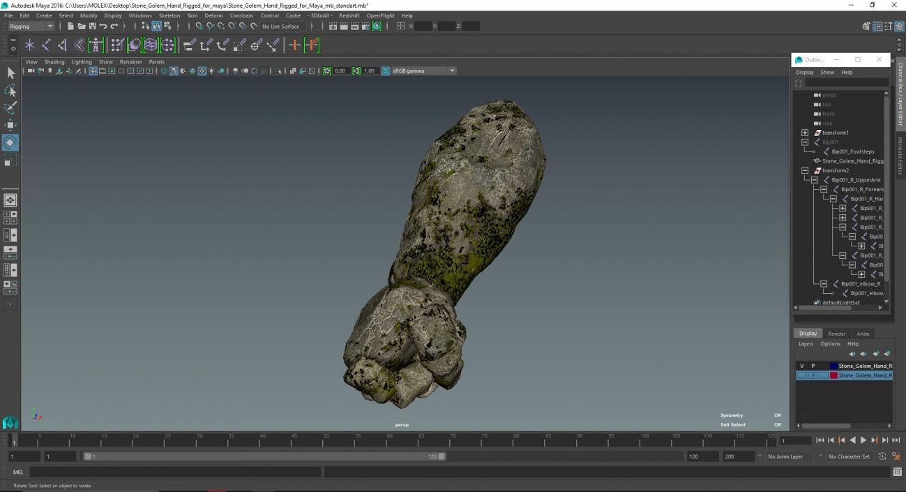 Stone Golem Hand Rigged for Maya 2 3D model