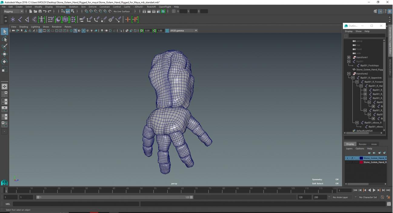 Stone Golem Hand Rigged for Maya 2 3D model