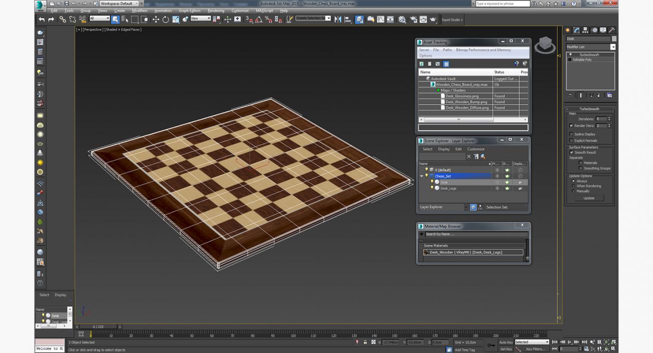 3D Wooden Chess Board model