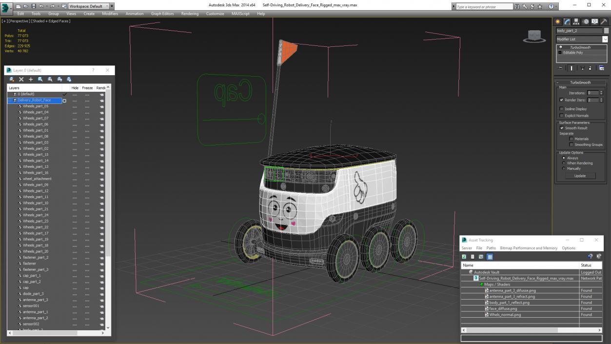 Self-Driving Robot Delivery Face Rigged 3D model