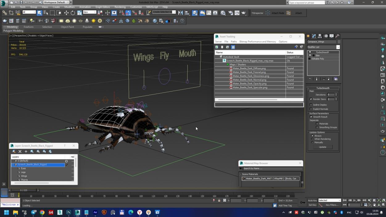 3D Screech Beetle Black Rigged for Maya