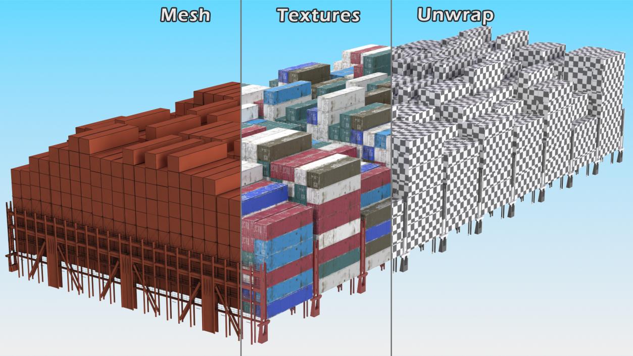 3D Cargo Shipping Containers Stacked model