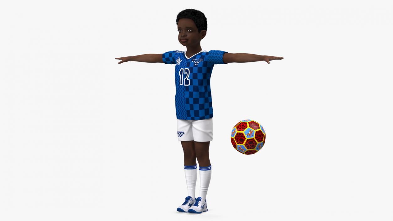 Black Child Boy With Ball T-pose 3D