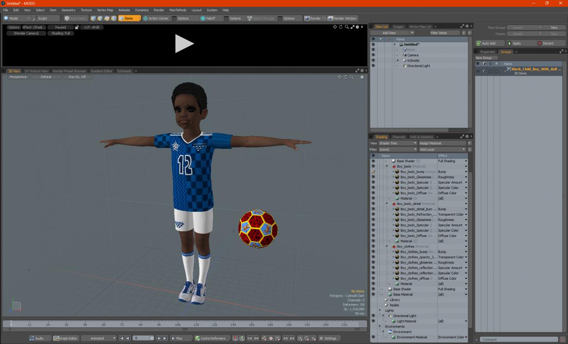 Black Child Boy With Ball T-pose 3D