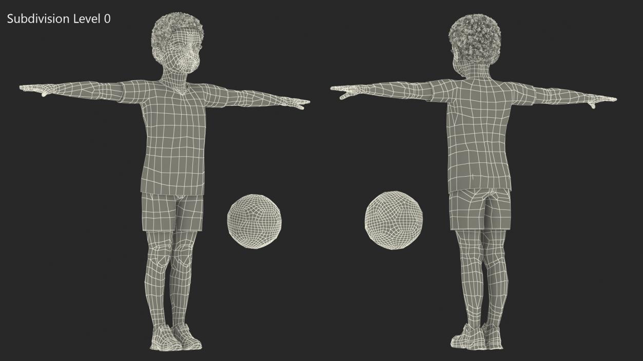 Black Child Boy With Ball T-pose 3D