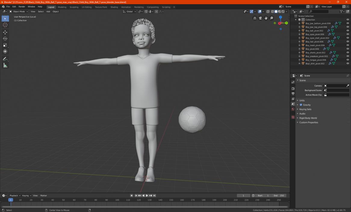 Black Child Boy With Ball T-pose 3D