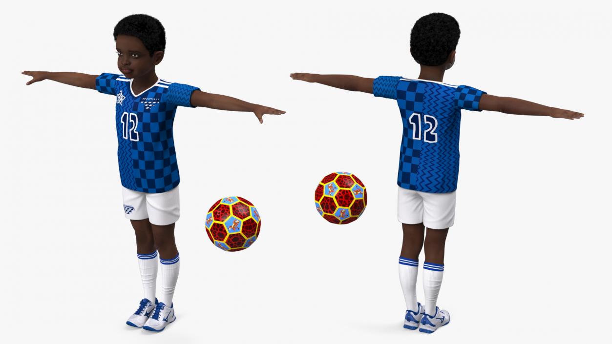 Black Child Boy With Ball T-pose 3D