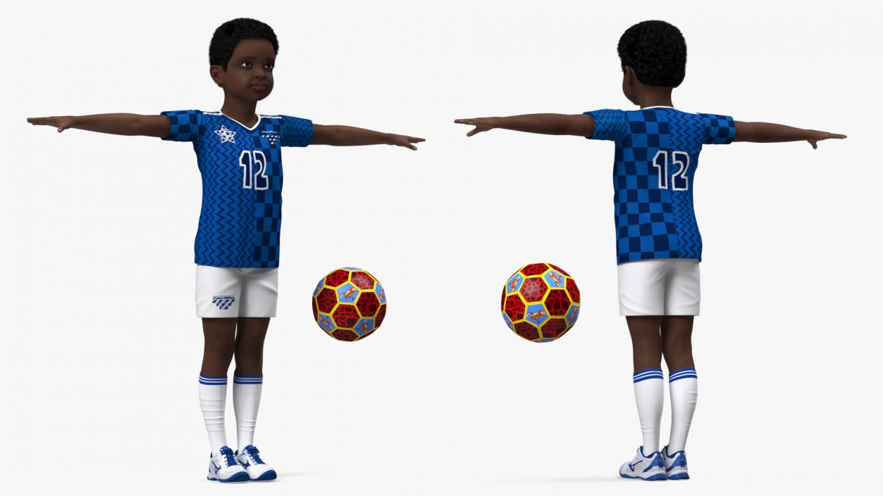 Black Child Boy With Ball T-pose 3D