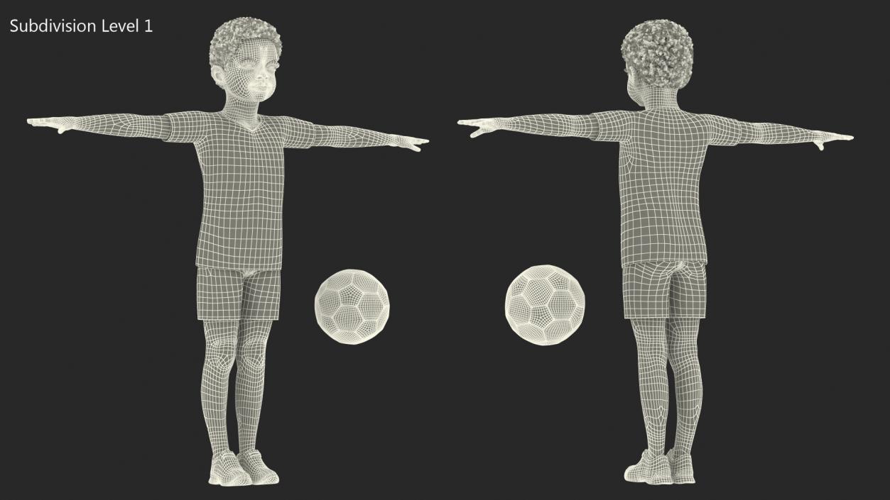 Black Child Boy With Ball T-pose 3D