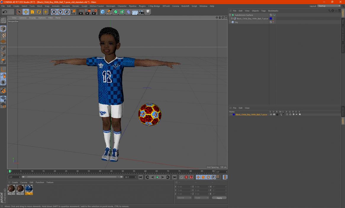 Black Child Boy With Ball T-pose 3D