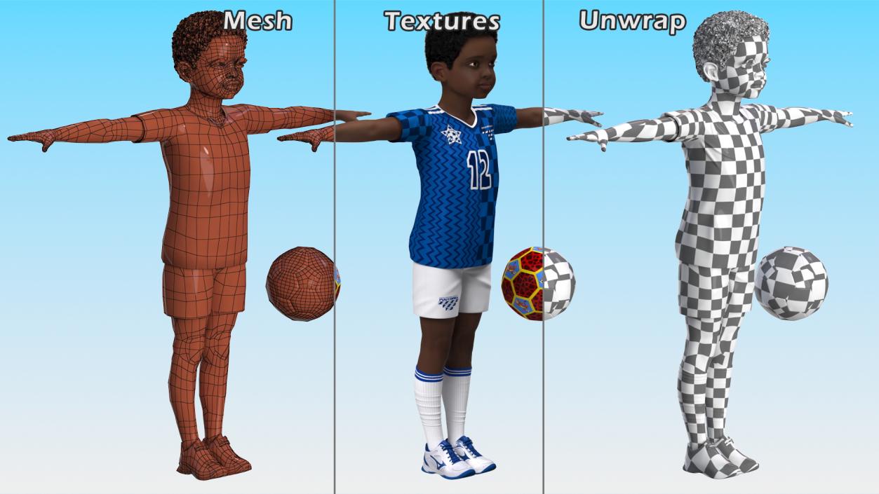 Black Child Boy With Ball T-pose 3D