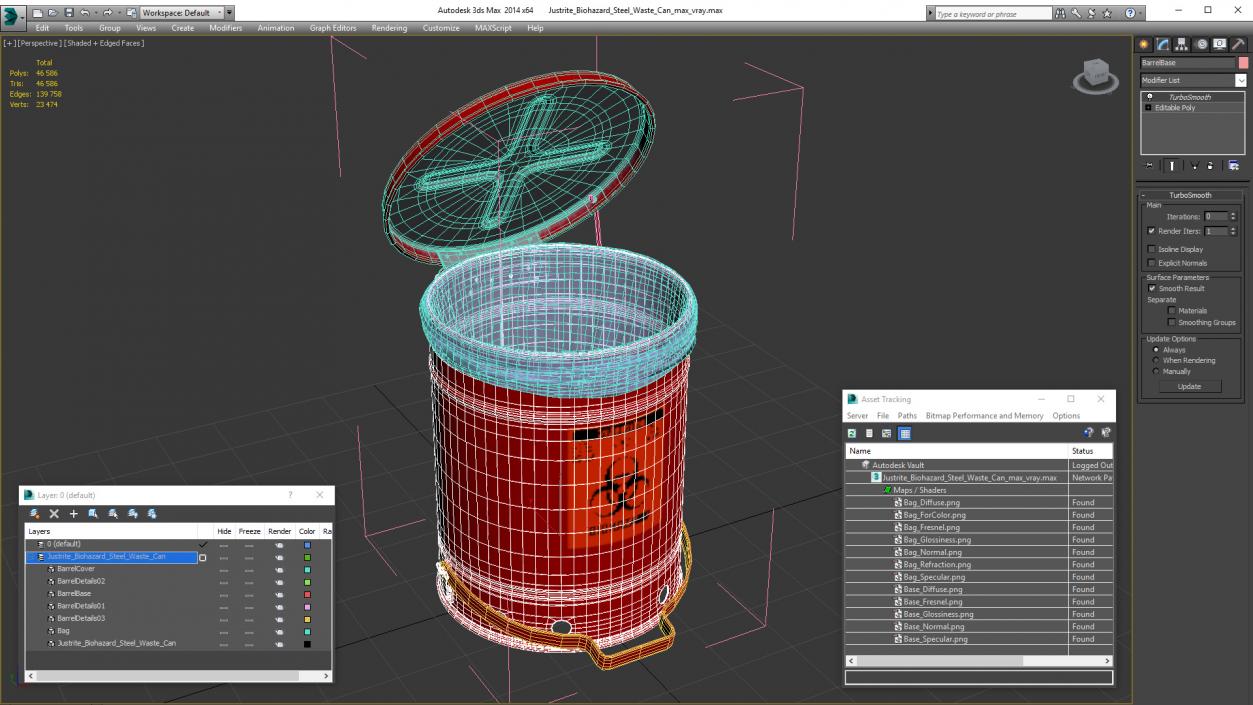 Justrite Biohazard Steel Waste Can 3D model