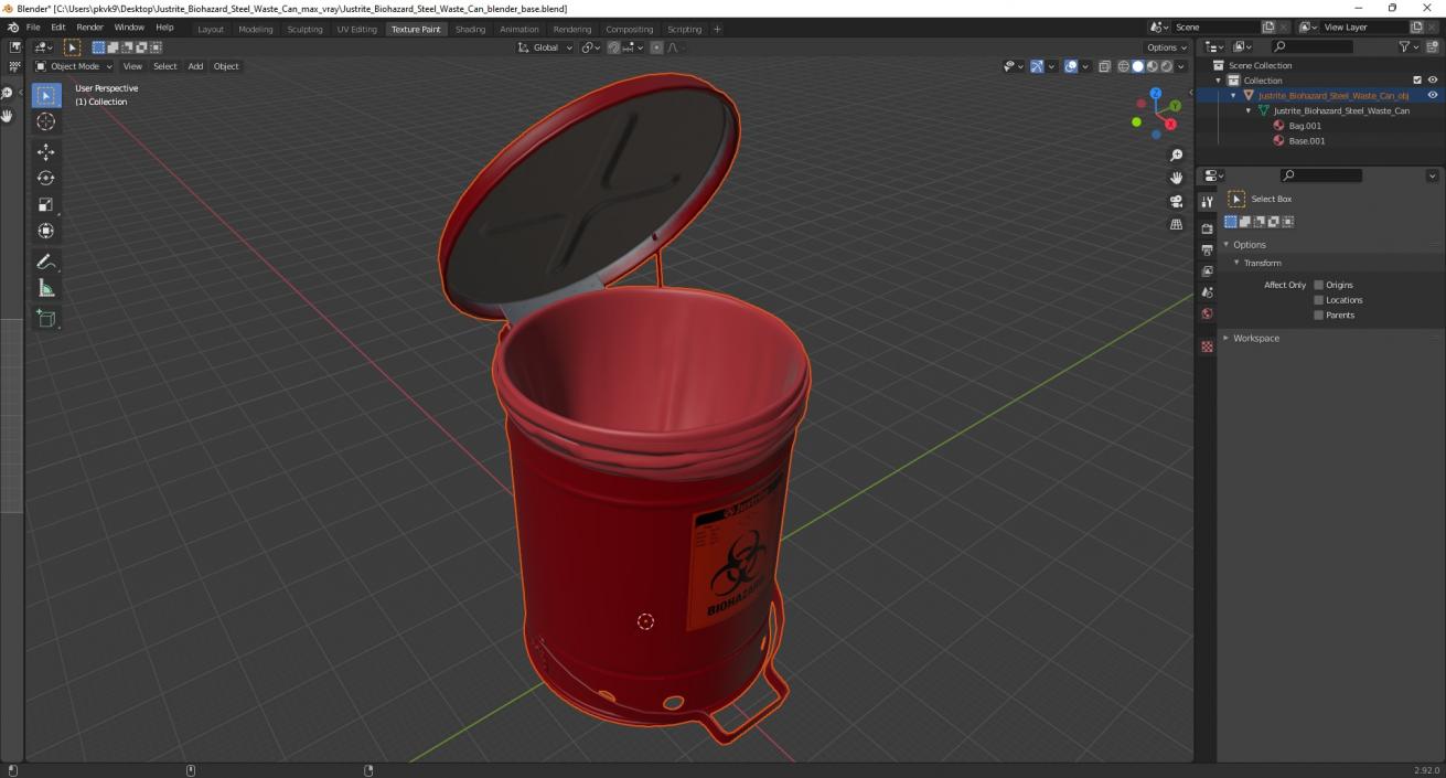 Justrite Biohazard Steel Waste Can 3D model