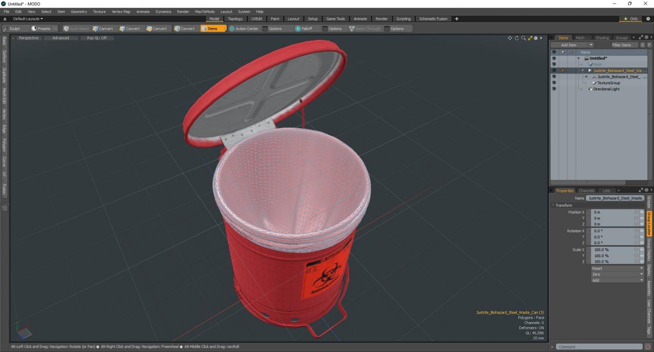 Justrite Biohazard Steel Waste Can 3D model