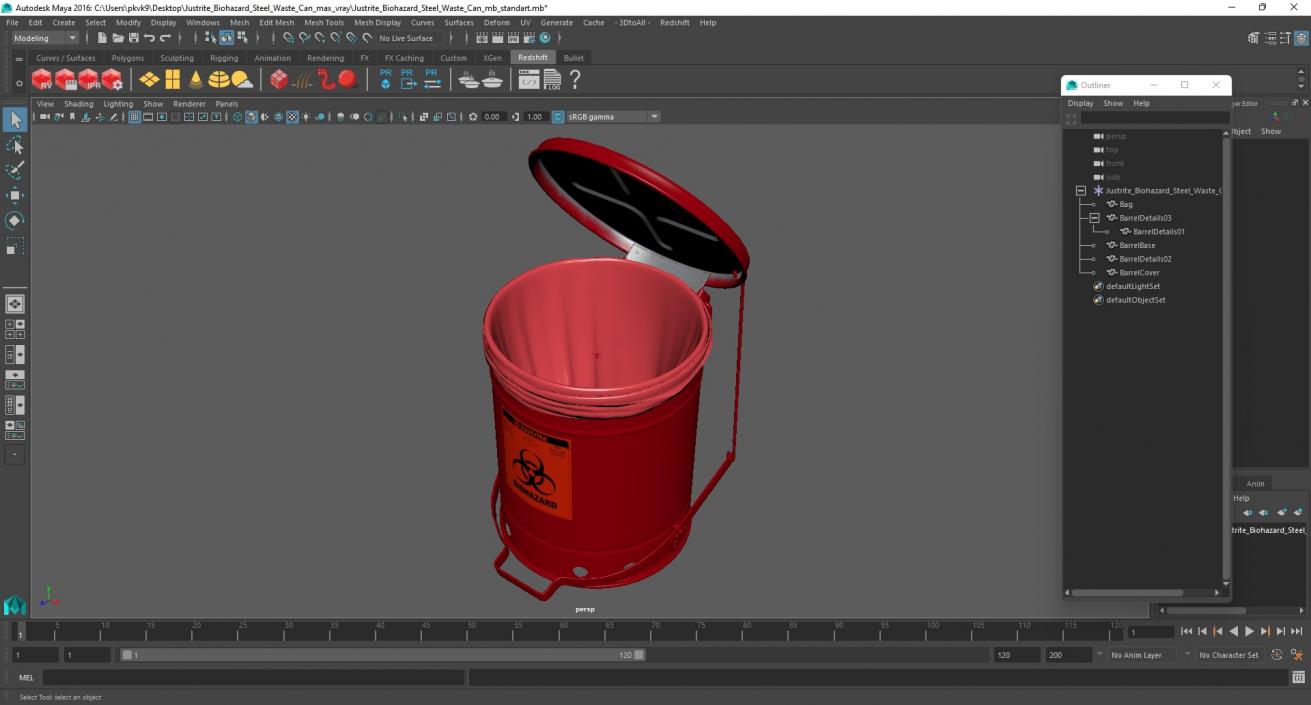 Justrite Biohazard Steel Waste Can 3D model