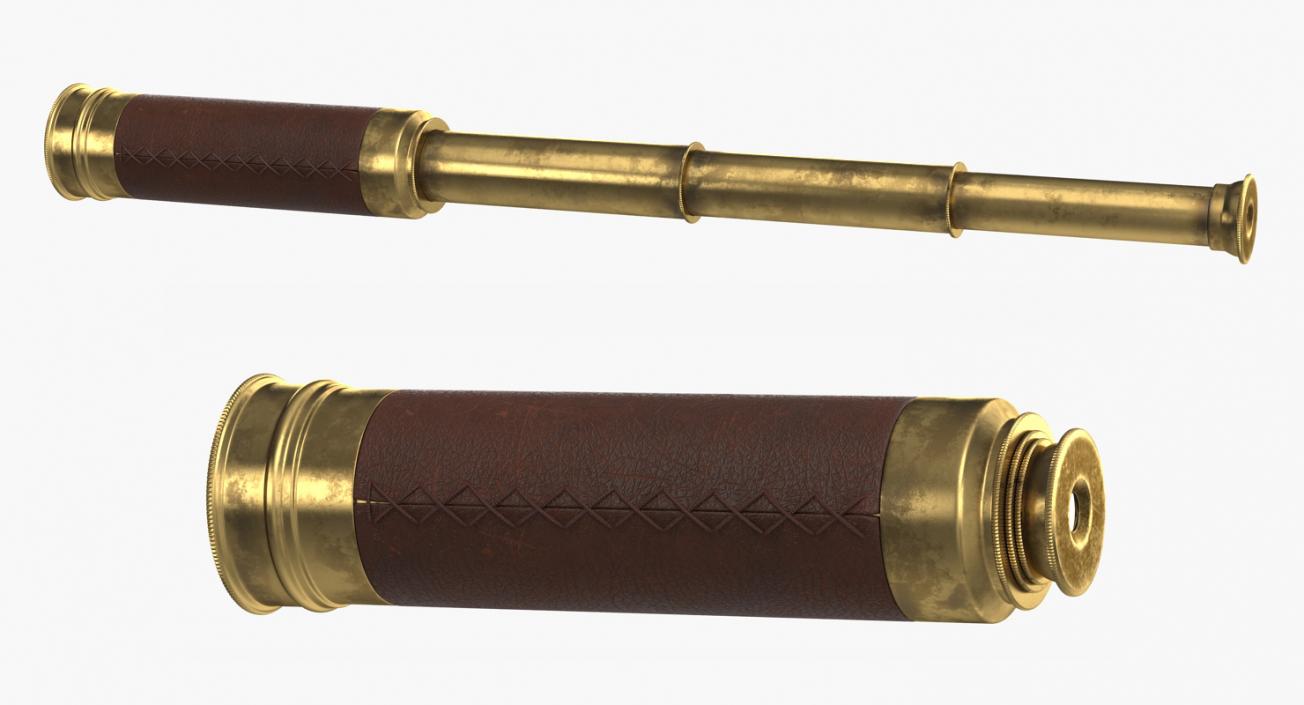 3D Old Brass Telescope Spyglass Pirate Style