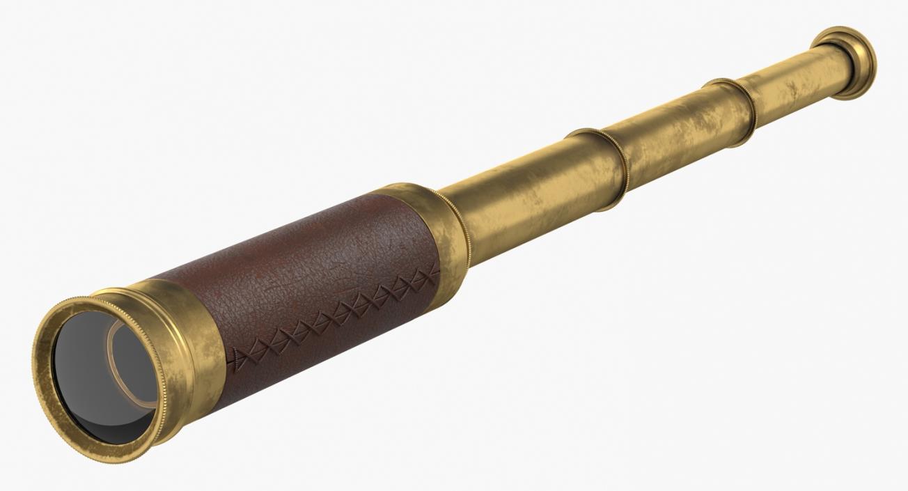 3D Old Brass Telescope Spyglass Pirate Style