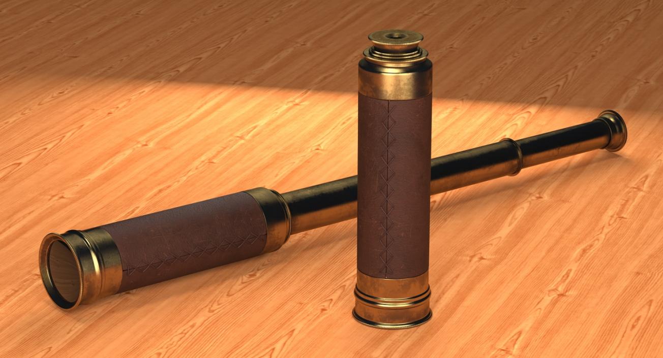 3D Old Brass Telescope Spyglass Pirate Style