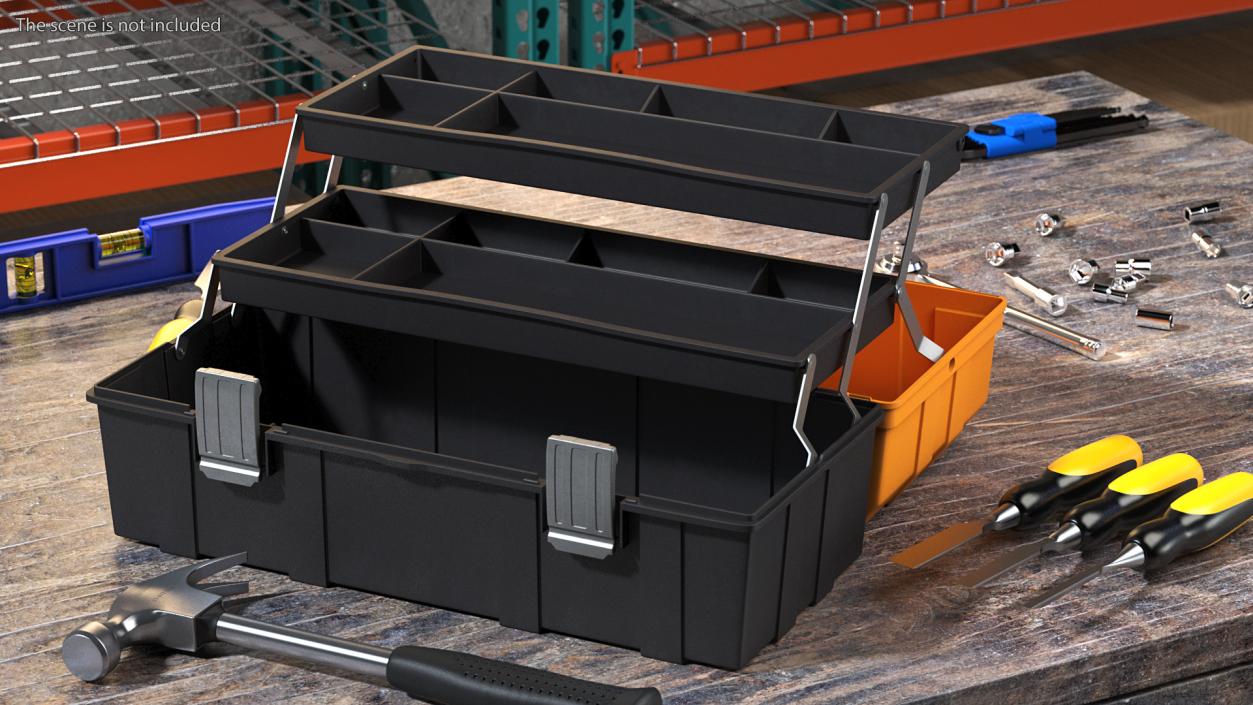 Three Layer Folding Plastic Toolbox Rigged 3D