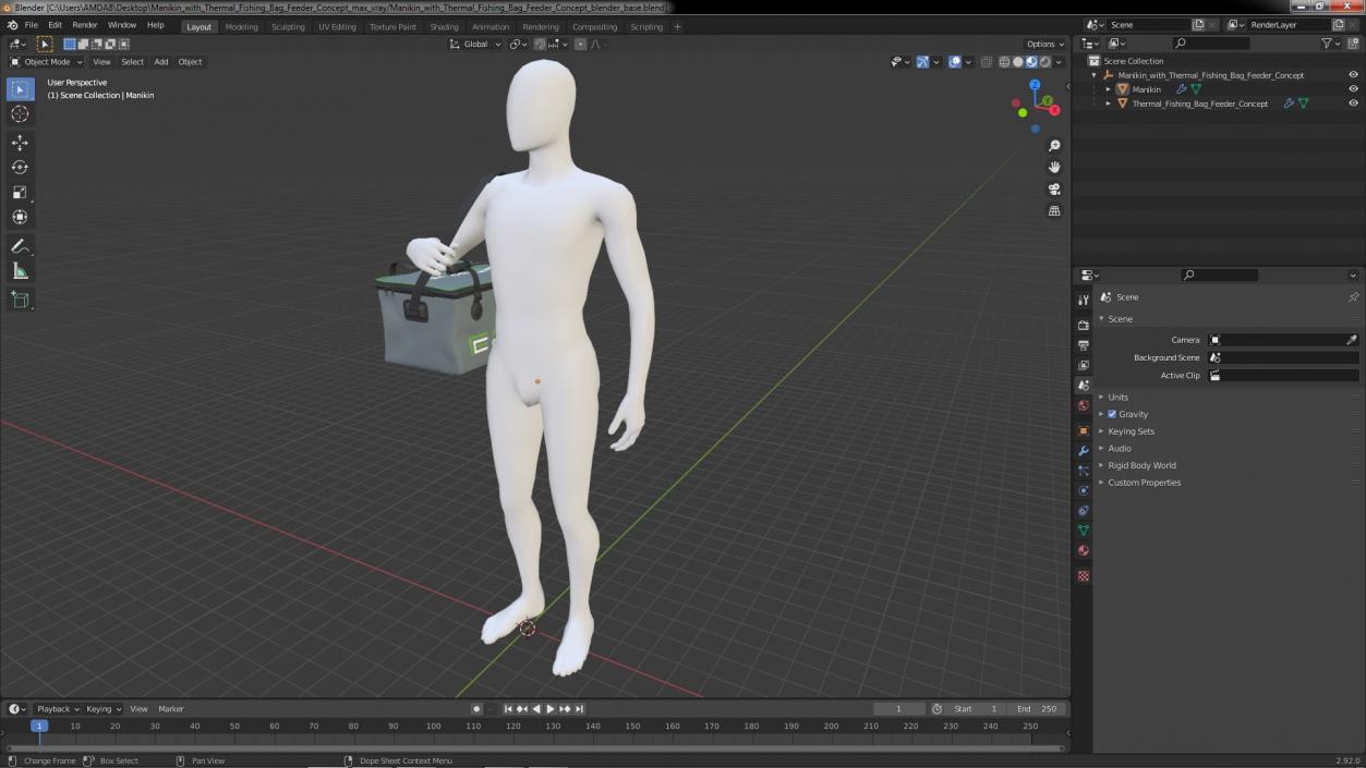 Manikin with Thermal Fishing Bag Feeder Concept 3D