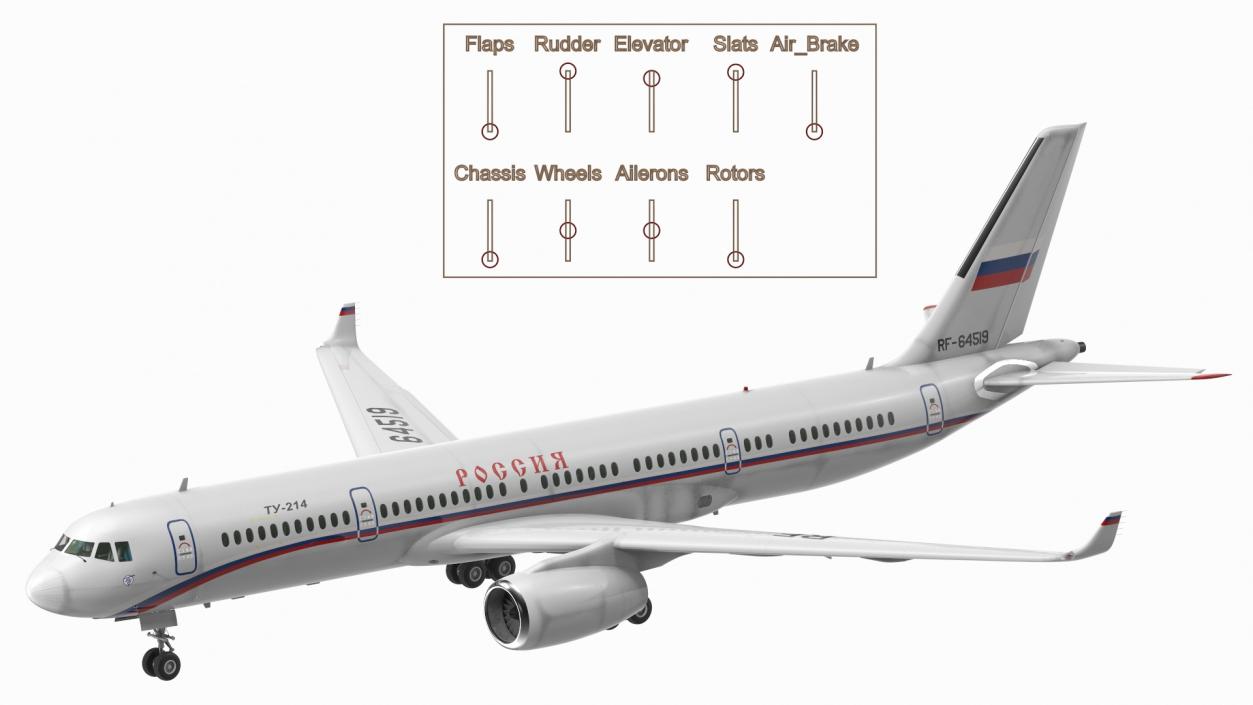 Tupolev Tu-214 Russian Government Airliner Rigged 3D model