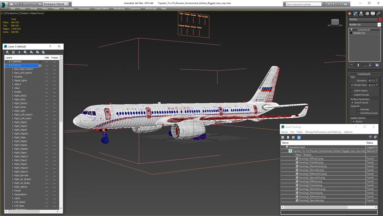 Tupolev Tu-214 Russian Government Airliner Rigged 3D model