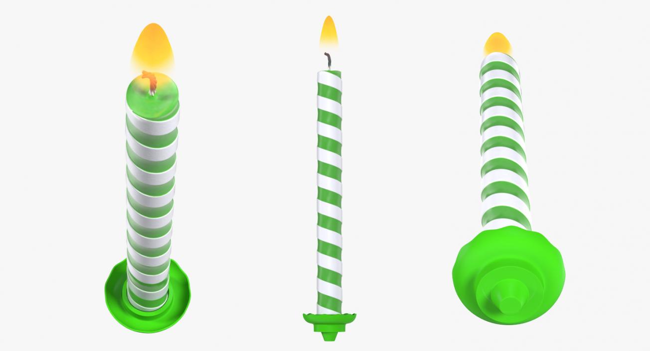 Birthday Green Candle with Flame 3D