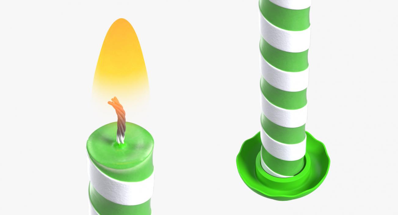 Birthday Green Candle with Flame 3D