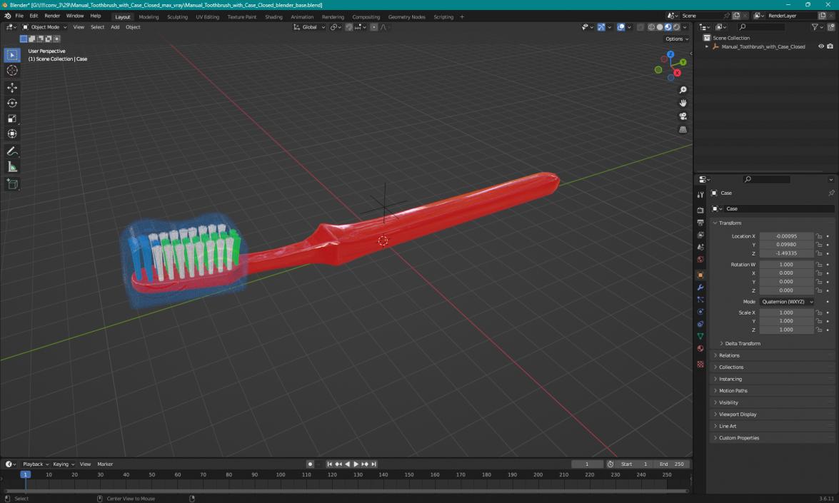 Manual Toothbrush with Case Closed 3D model