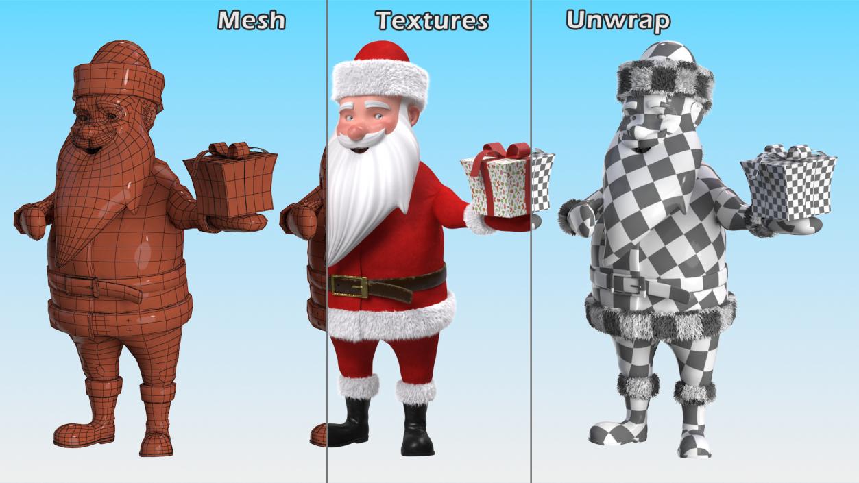 3D Smiling Santa Claus Cartoon Character with Gift Fur